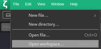 Zettlr file menu with Open Workspace highlighted.